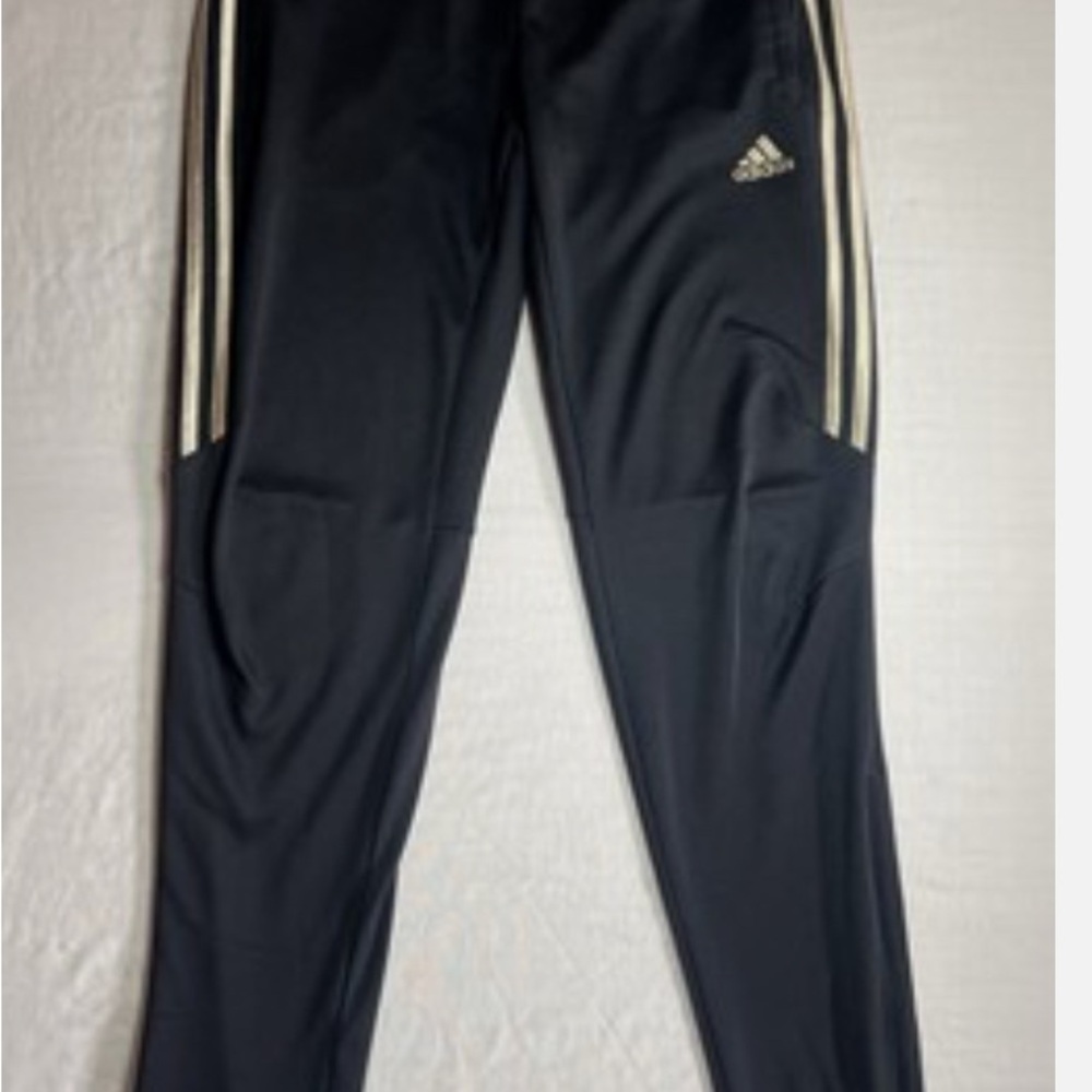 Adidas Mens Black Joggers with Gold Stripes